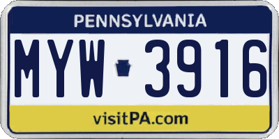 PA license plate MYW3916