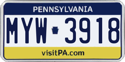 PA license plate MYW3918