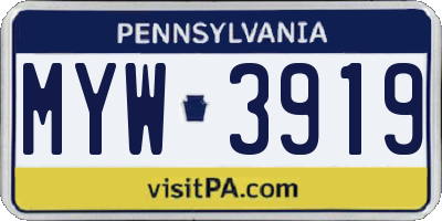 PA license plate MYW3919