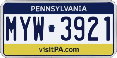 PA license plate MYW3921
