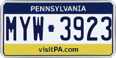 PA license plate MYW3923