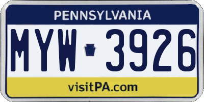 PA license plate MYW3926