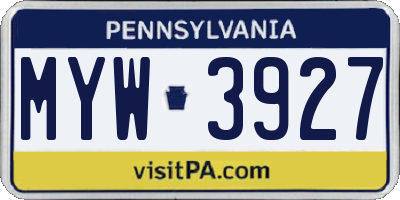 PA license plate MYW3927