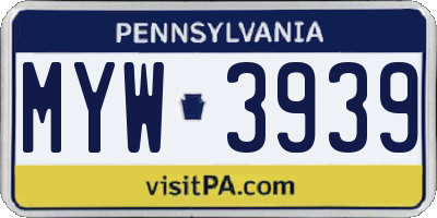 PA license plate MYW3939