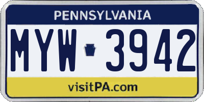 PA license plate MYW3942