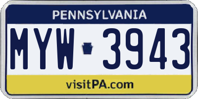PA license plate MYW3943