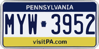 PA license plate MYW3952