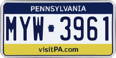 PA license plate MYW3961