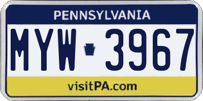 PA license plate MYW3967