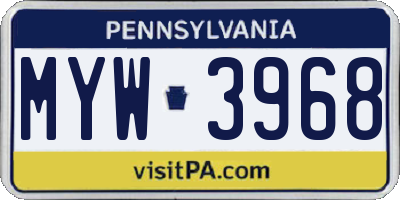 PA license plate MYW3968