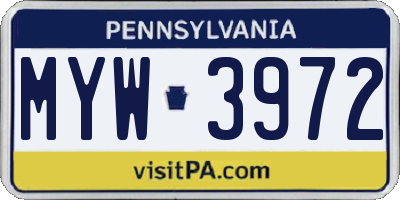 PA license plate MYW3972