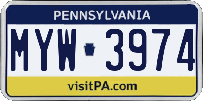 PA license plate MYW3974