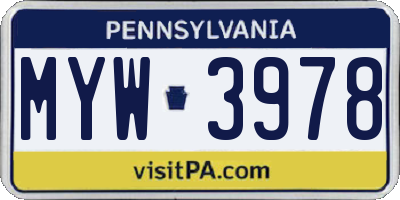 PA license plate MYW3978