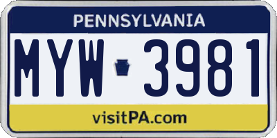 PA license plate MYW3981