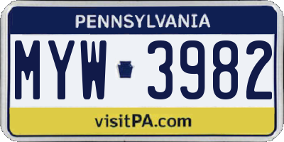 PA license plate MYW3982