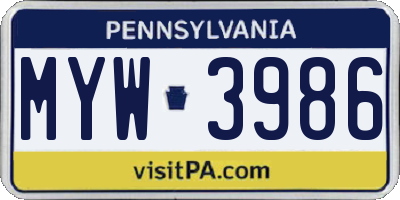 PA license plate MYW3986