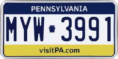 PA license plate MYW3991