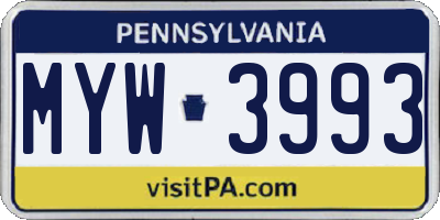 PA license plate MYW3993