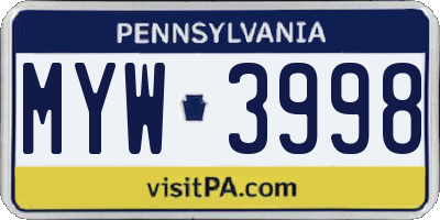 PA license plate MYW3998