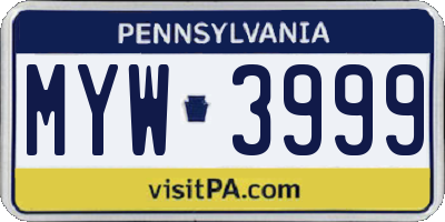 PA license plate MYW3999