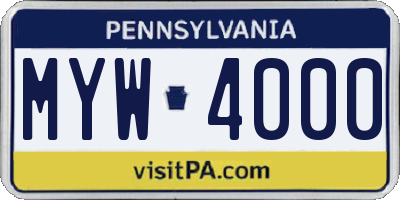 PA license plate MYW4000