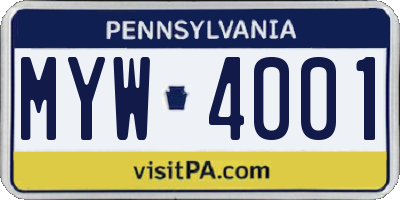 PA license plate MYW4001