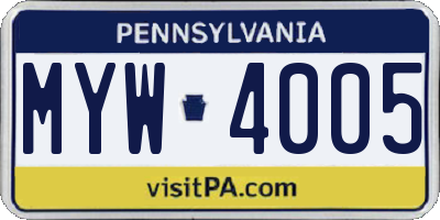 PA license plate MYW4005