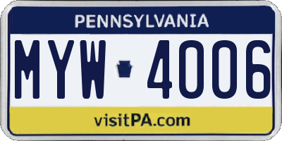 PA license plate MYW4006