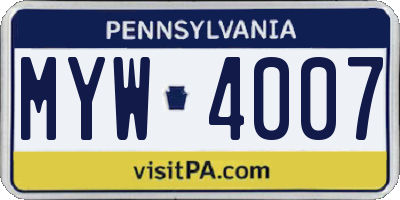 PA license plate MYW4007