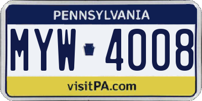 PA license plate MYW4008