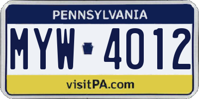 PA license plate MYW4012