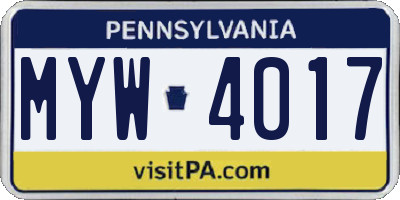PA license plate MYW4017