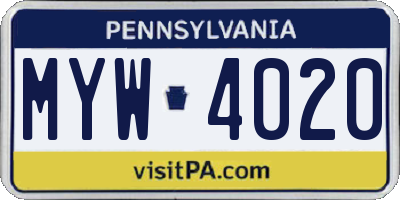 PA license plate MYW4020
