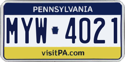 PA license plate MYW4021