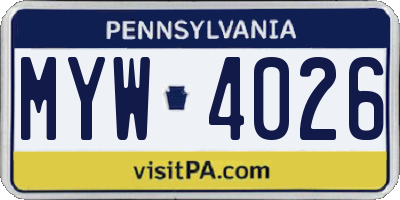 PA license plate MYW4026