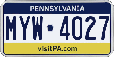 PA license plate MYW4027
