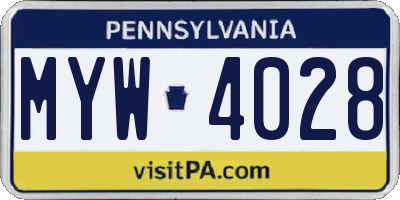 PA license plate MYW4028