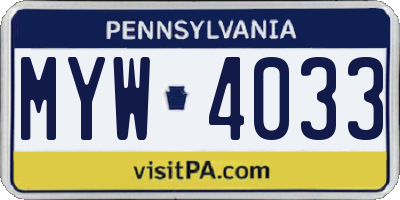 PA license plate MYW4033