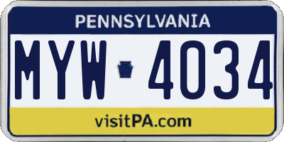 PA license plate MYW4034