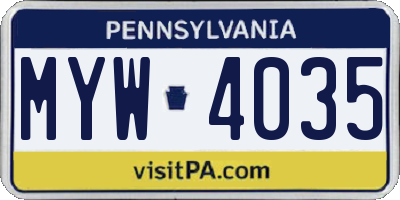PA license plate MYW4035