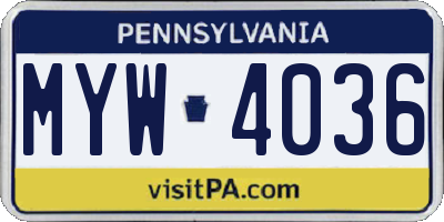 PA license plate MYW4036