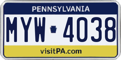 PA license plate MYW4038