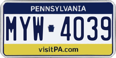 PA license plate MYW4039