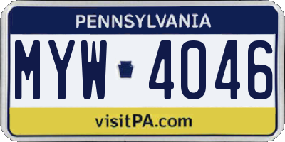 PA license plate MYW4046