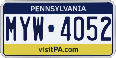 PA license plate MYW4052