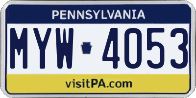 PA license plate MYW4053