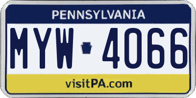 PA license plate MYW4066