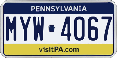 PA license plate MYW4067