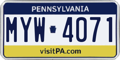 PA license plate MYW4071