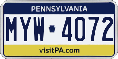 PA license plate MYW4072